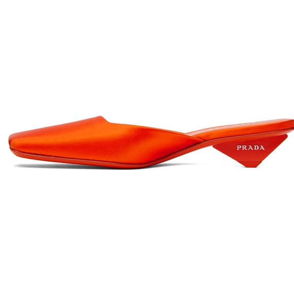 PRADA Modellerie Satin Mules Orange Arancio EU 38.5 Square Toe Kitten Heel RARE - Picture 3 of 13